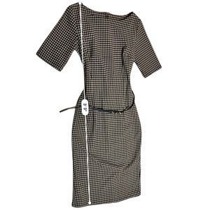Black and Nude Houndstooth Dress with Belt Size M